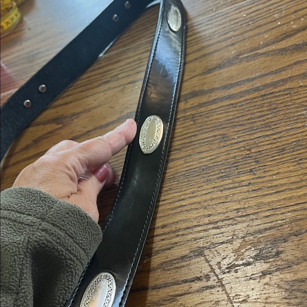 Leather black belt with double buckle silver hardware